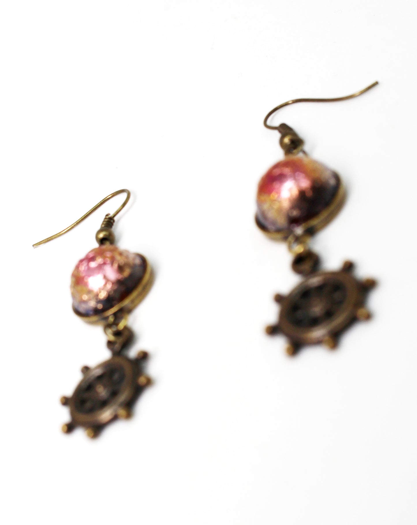 Boucles d'oreilles dôme rose cuivré et barre bateau