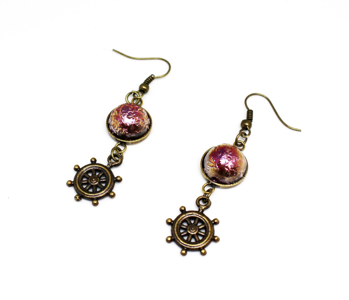 Boucles d'oreilles dôme rose cuivré et barre bateau