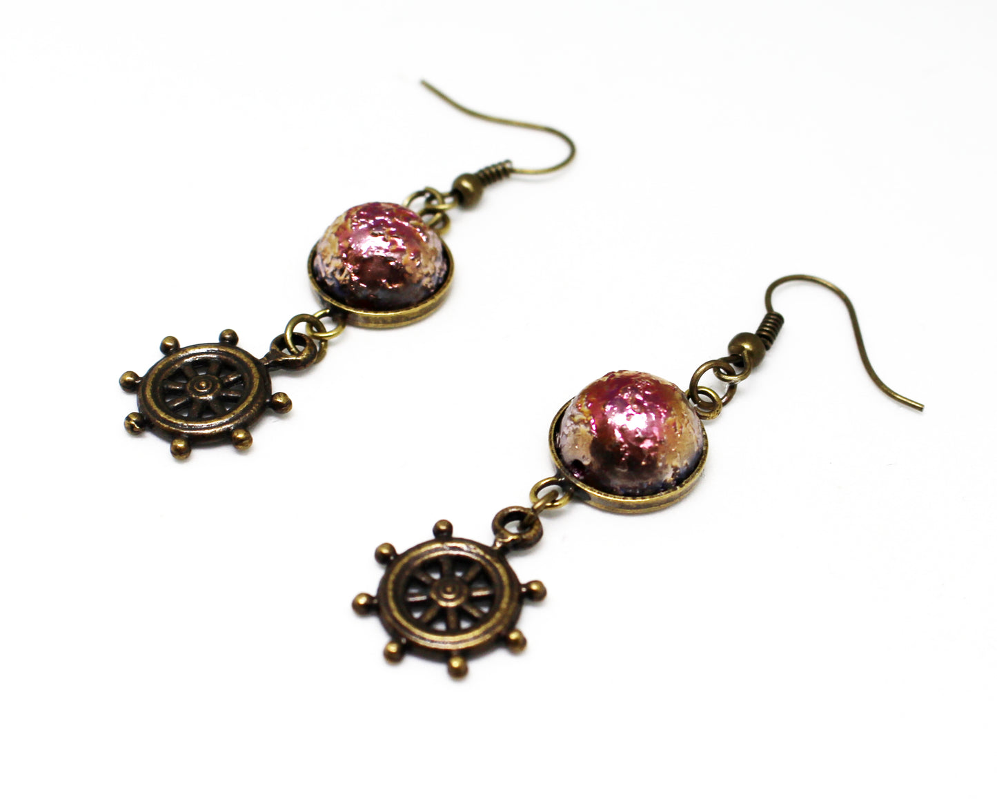 Boucles d'oreilles dôme rose cuivré et barre bateau