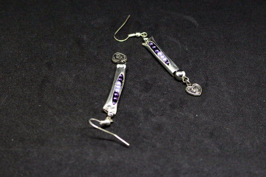 Boucles d'oreilles argentées petits pois mauves