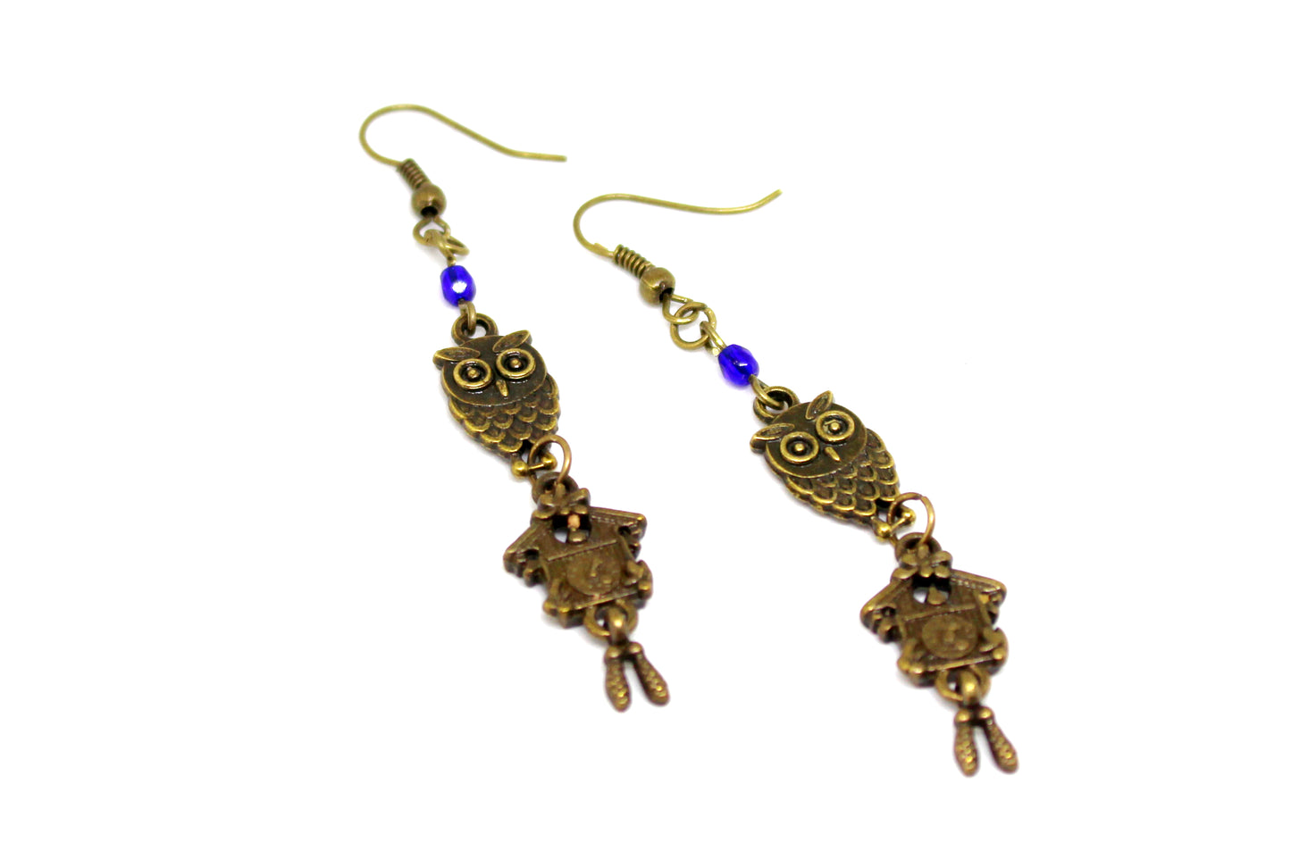 Boucles d'oreilles chouettes et horloge