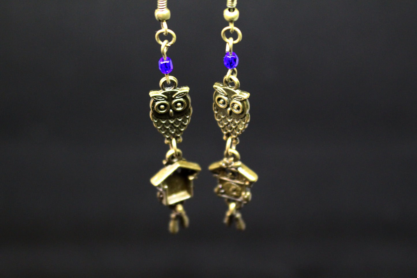 Boucles d'oreilles chouettes et horloge