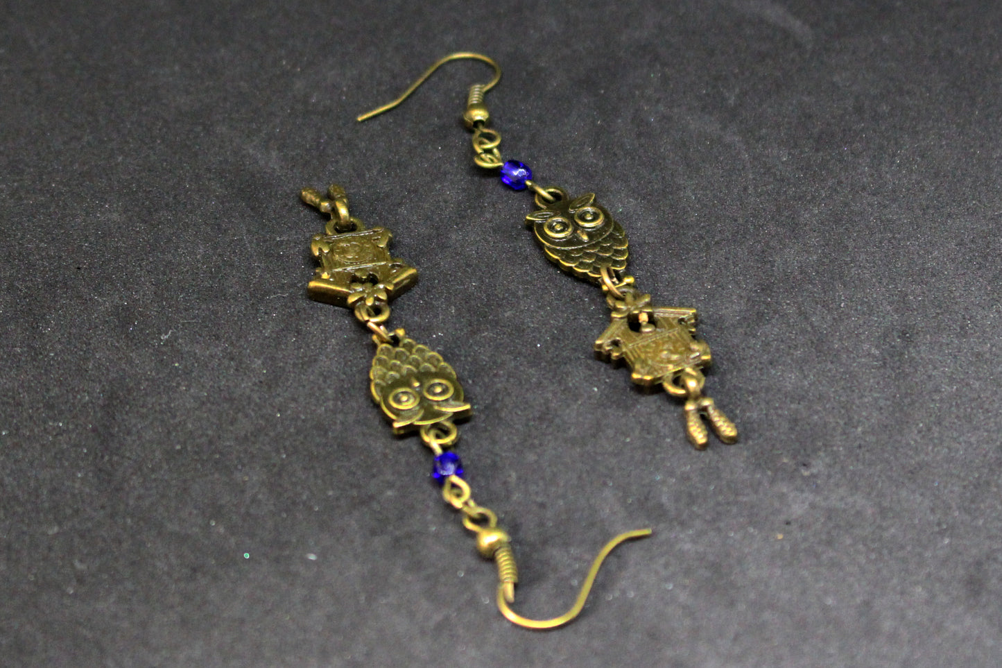 Boucles d'oreilles chouettes et horloge