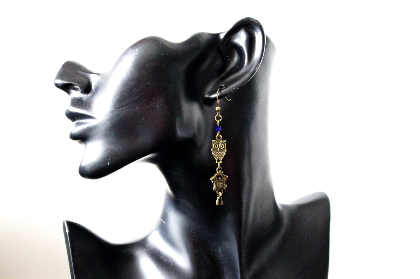 Boucles d'oreilles chouettes et horloge
