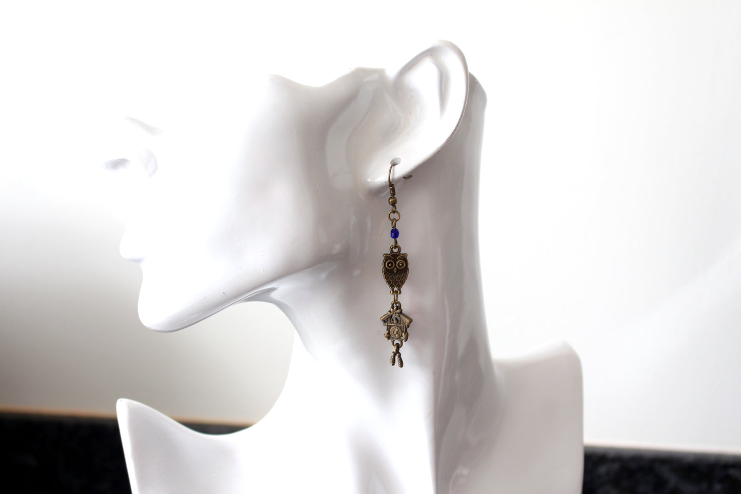 Boucles d'oreilles chouettes et horloge