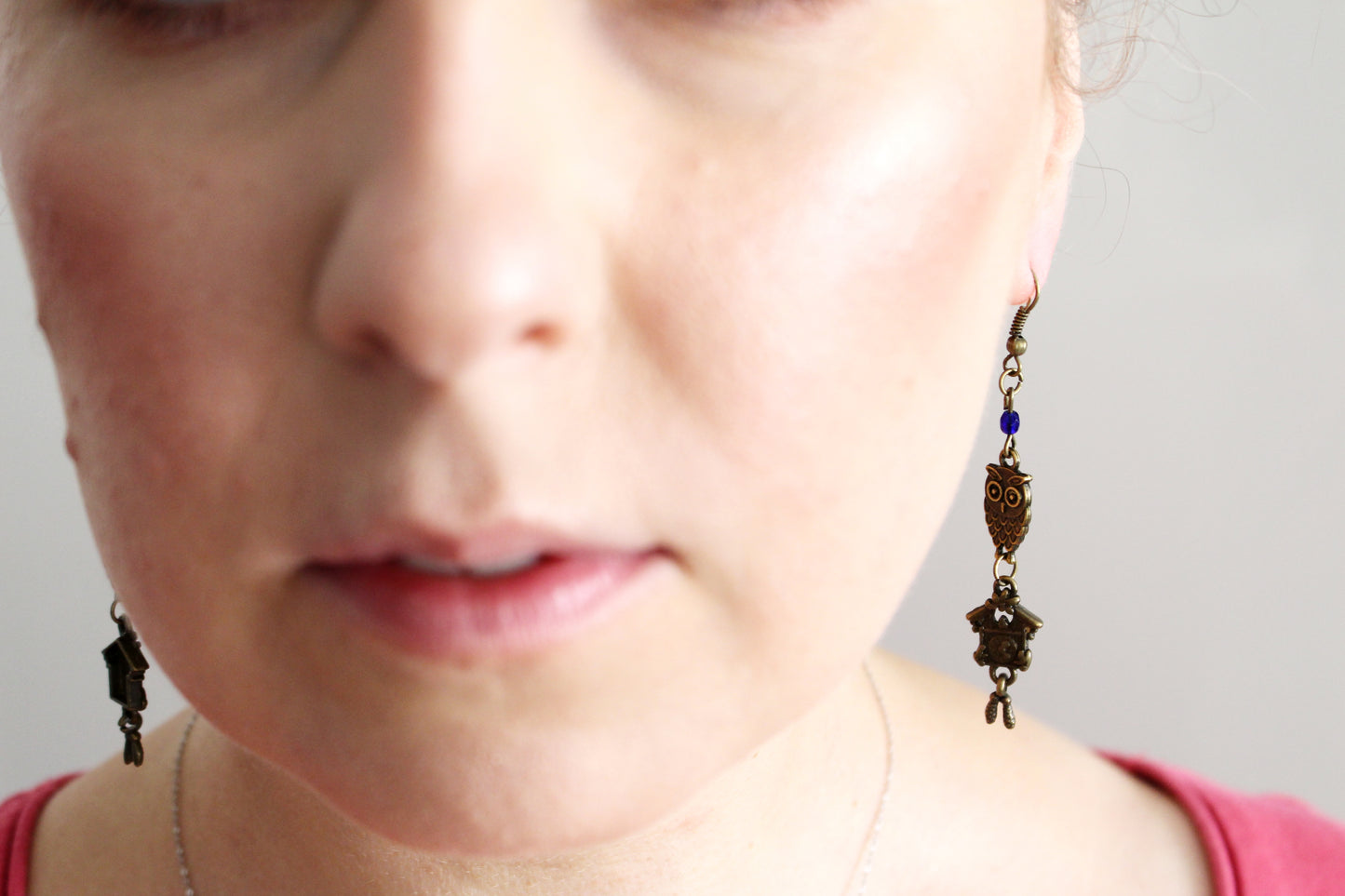 Boucles d'oreilles chouettes et horloge