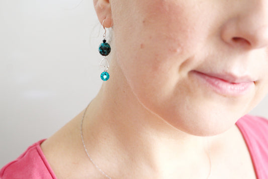 Boucles d'oreilles argent stone bleu