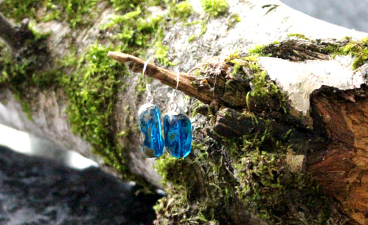 Boucles d'oreilles en argent 925 et perle de verre, palet bleu