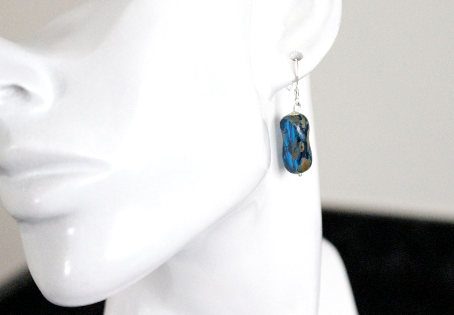 Boucles d'oreilles en argent 925 et perle de verre, palet bleu