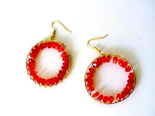 Créoles rouges et dorées, boucles d'oreilles originales