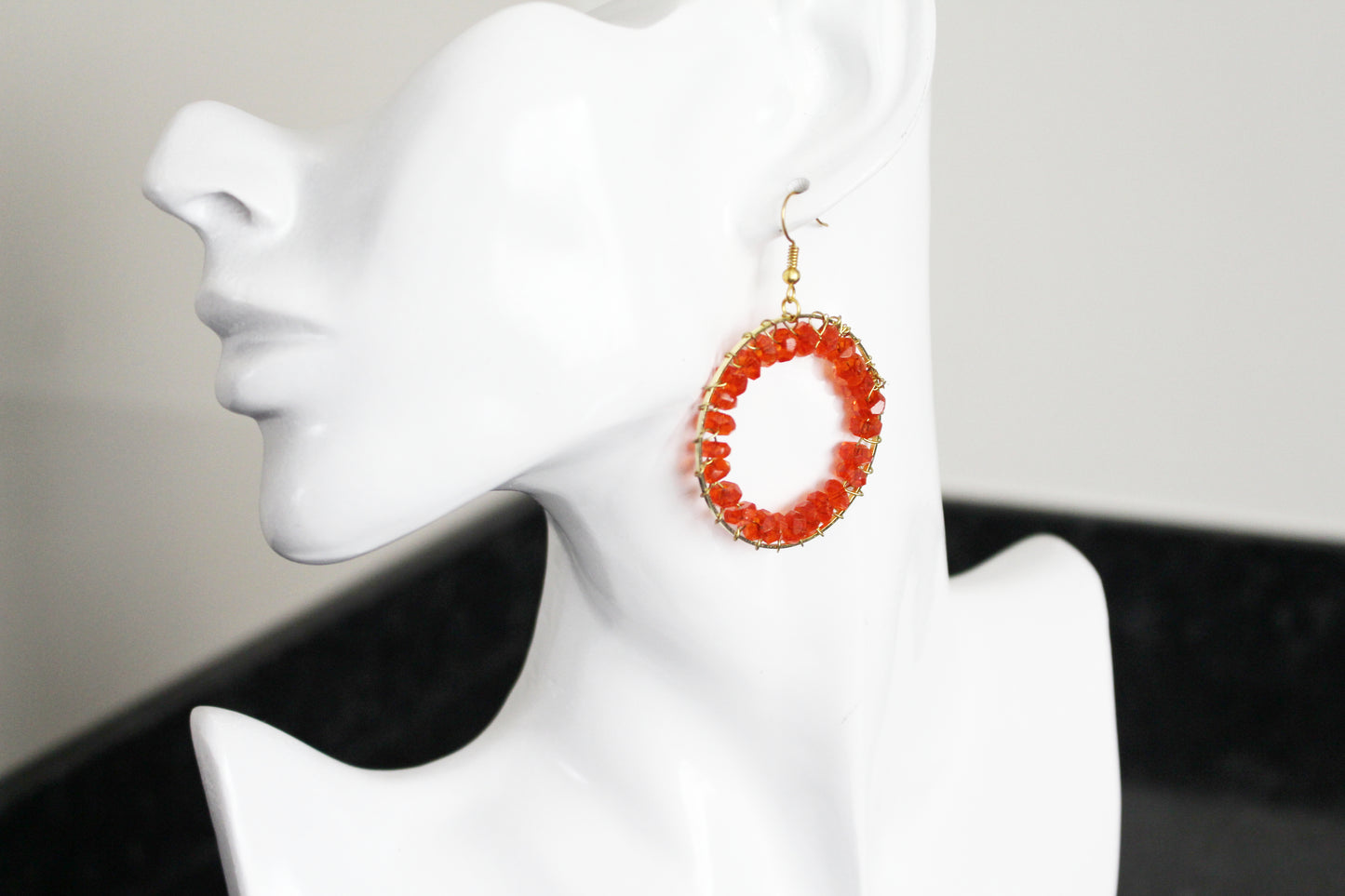 Créoles rouges et dorées, boucles d'oreilles originales