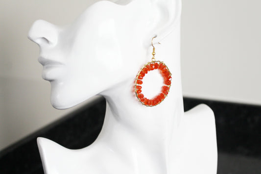 Créoles rouges et dorées, boucles d'oreilles originales