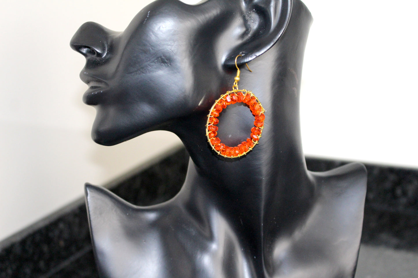 Créoles rouges et dorées, boucles d'oreilles originales