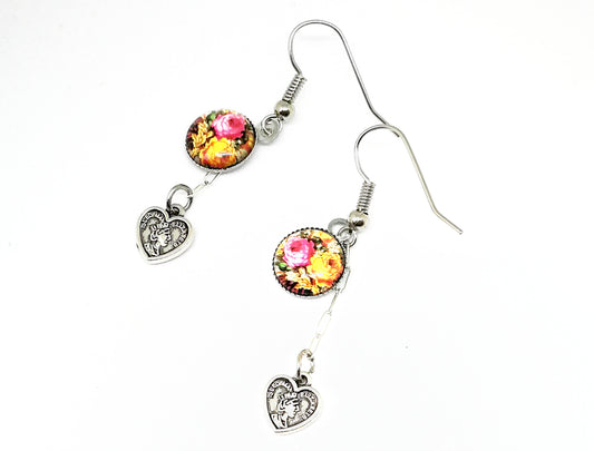 Boucles d'oreilles fleurs vintage et coeurs