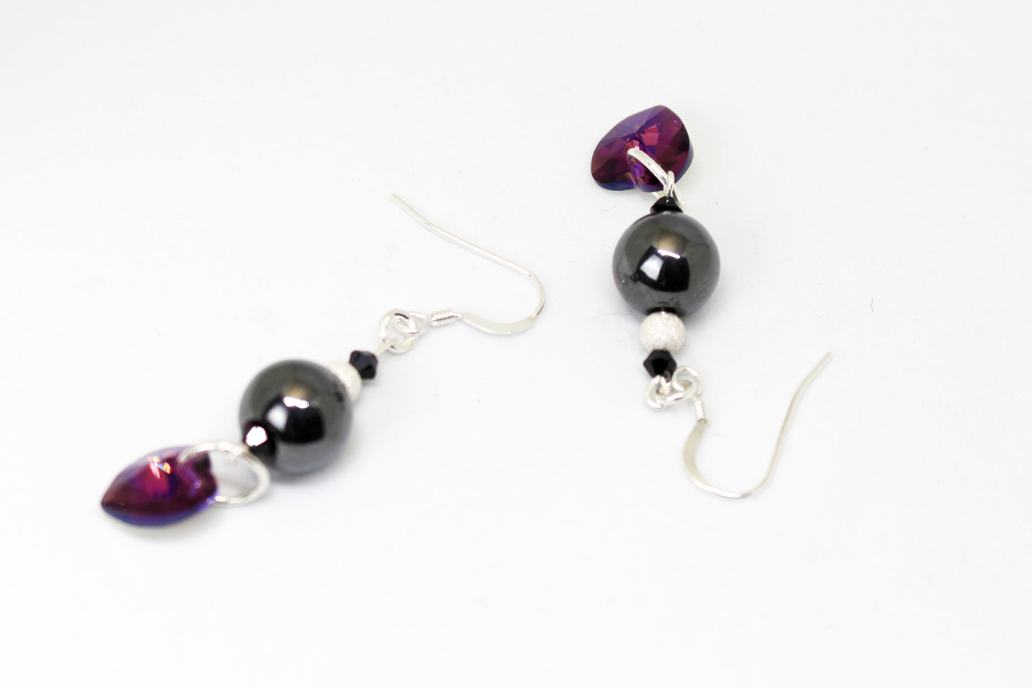 Boucles d'oreilles en argent 925 avec cristaux Swarovski et hématite