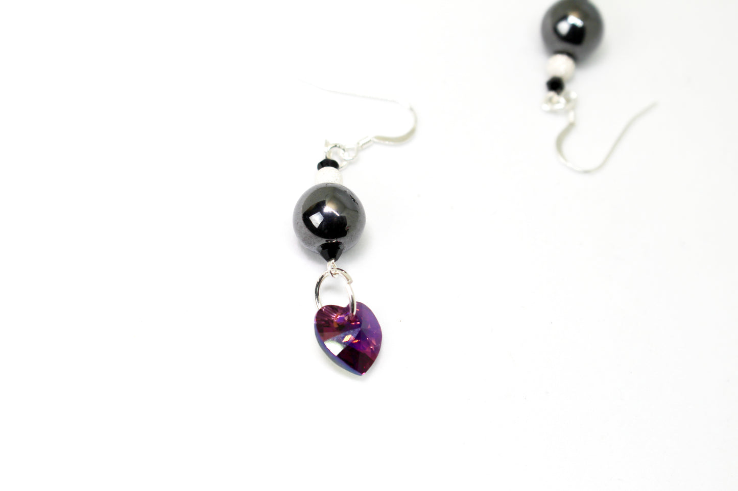 Boucles d'oreilles en argent 925 avec cristaux Swarovski et hématite