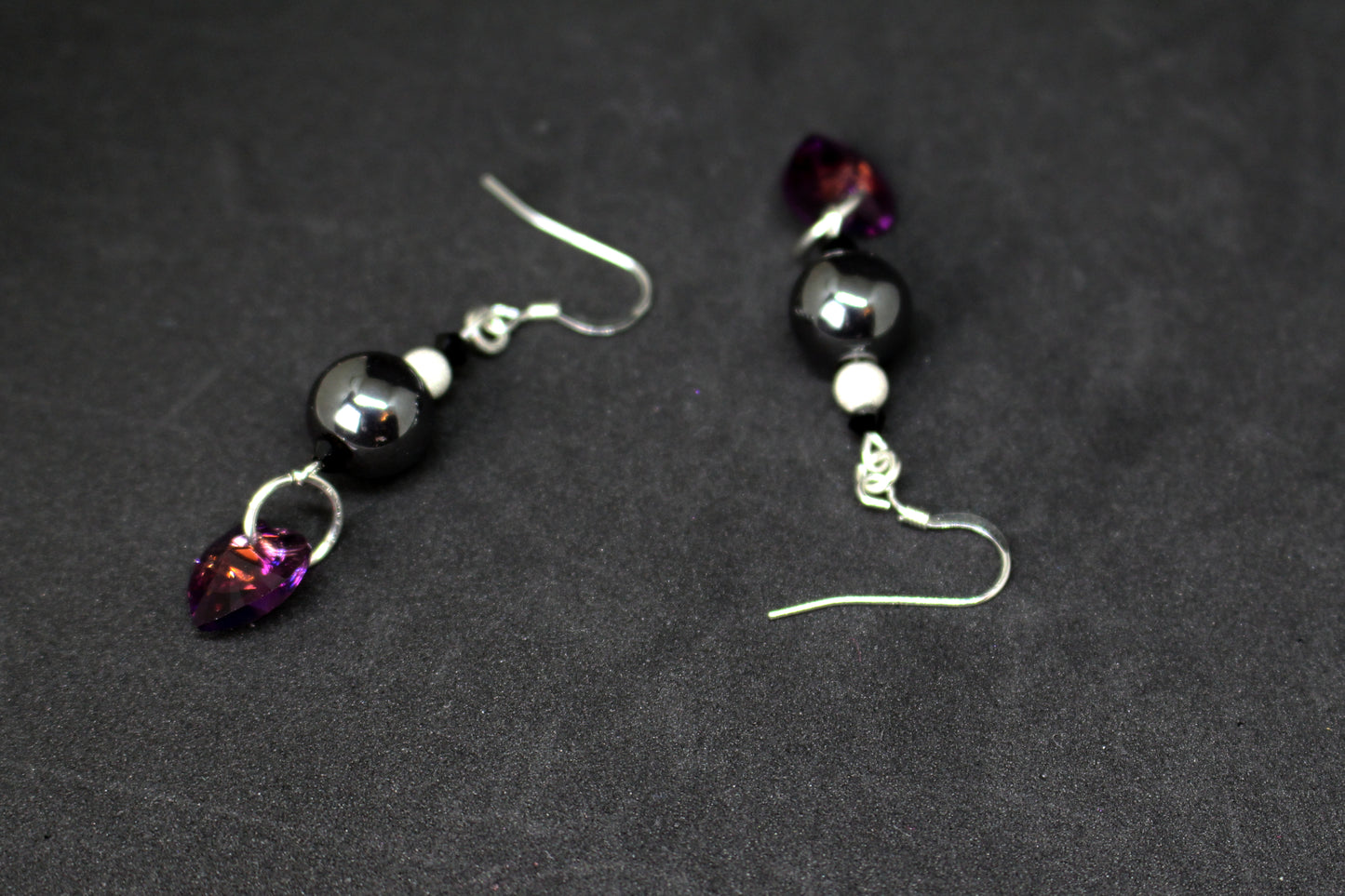 Boucles d'oreilles en argent 925 avec cristaux Swarovski et hématite