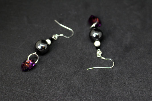 Boucles d'oreilles en argent 925 avec cristaux Swarovski et hématite
