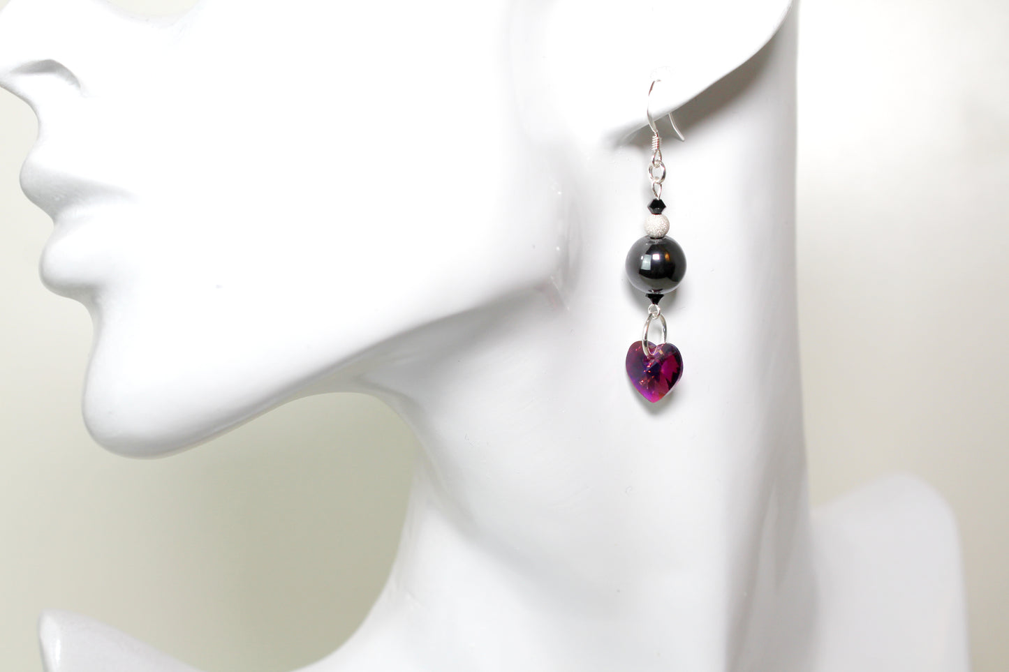 Boucles d'oreilles en argent 925 avec cristaux Swarovski et hématite