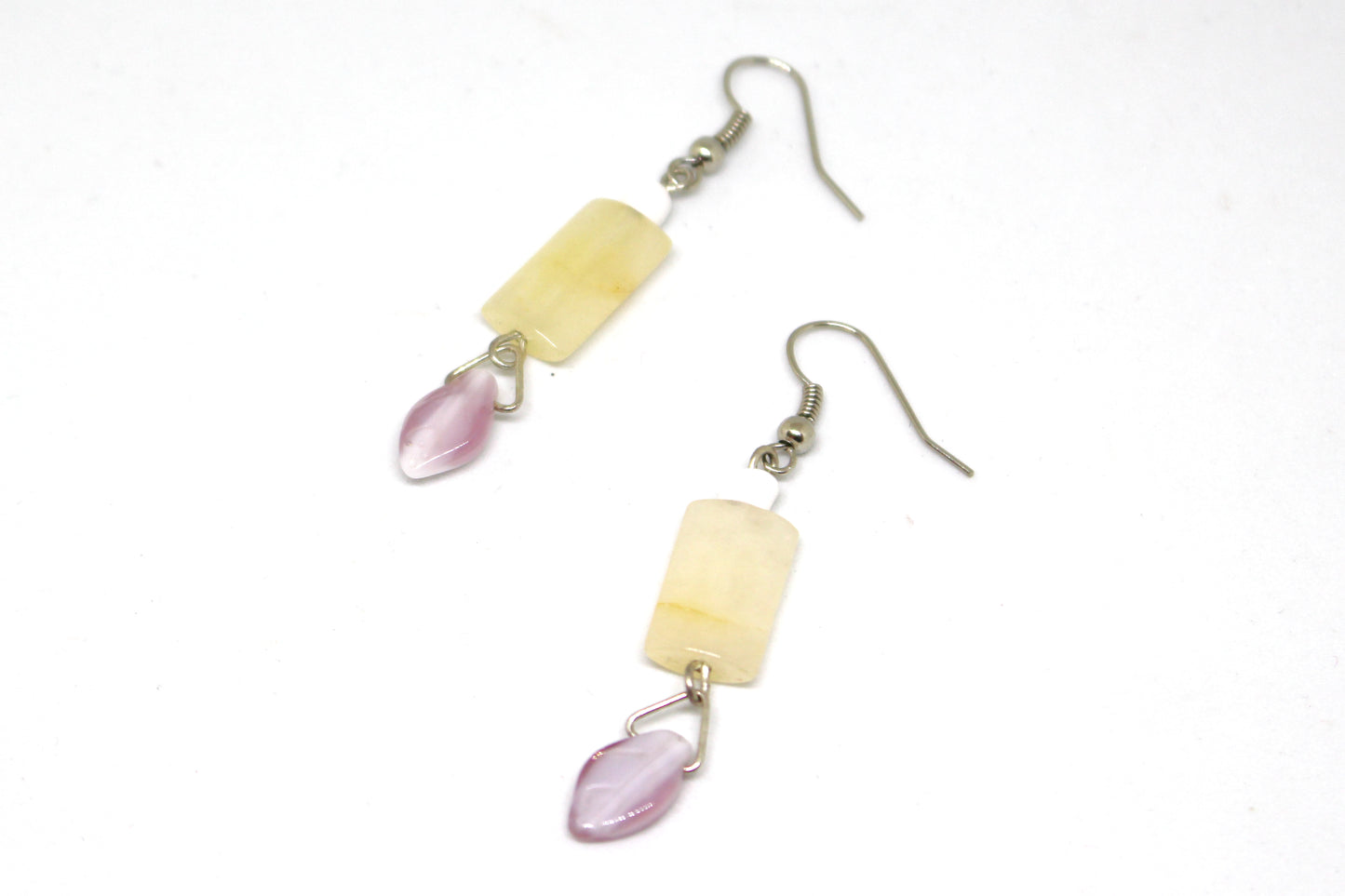 Boucles d'oreilles en pierre naturelle avec perles feuilles en verre