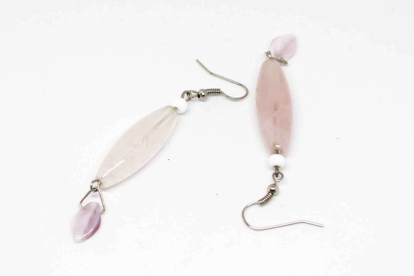 Boucles d'oreilles gouttes en quartz rose transparent