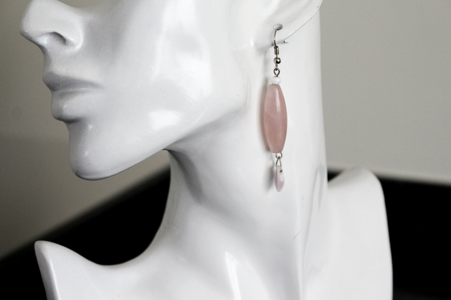 Boucles d'oreilles gouttes en quartz rose transparent