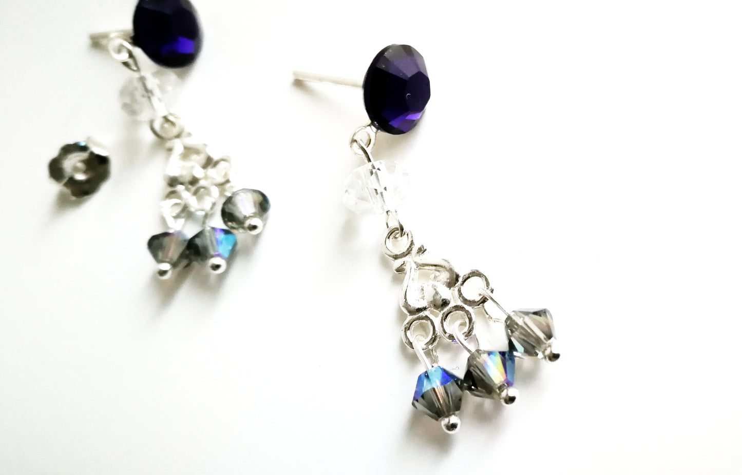 Boucles d'oreilles en argent 925  Chandelle Swarovski bleus