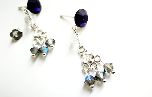 Boucles d'oreilles en argent 925  Chandelle Swarovski bleus