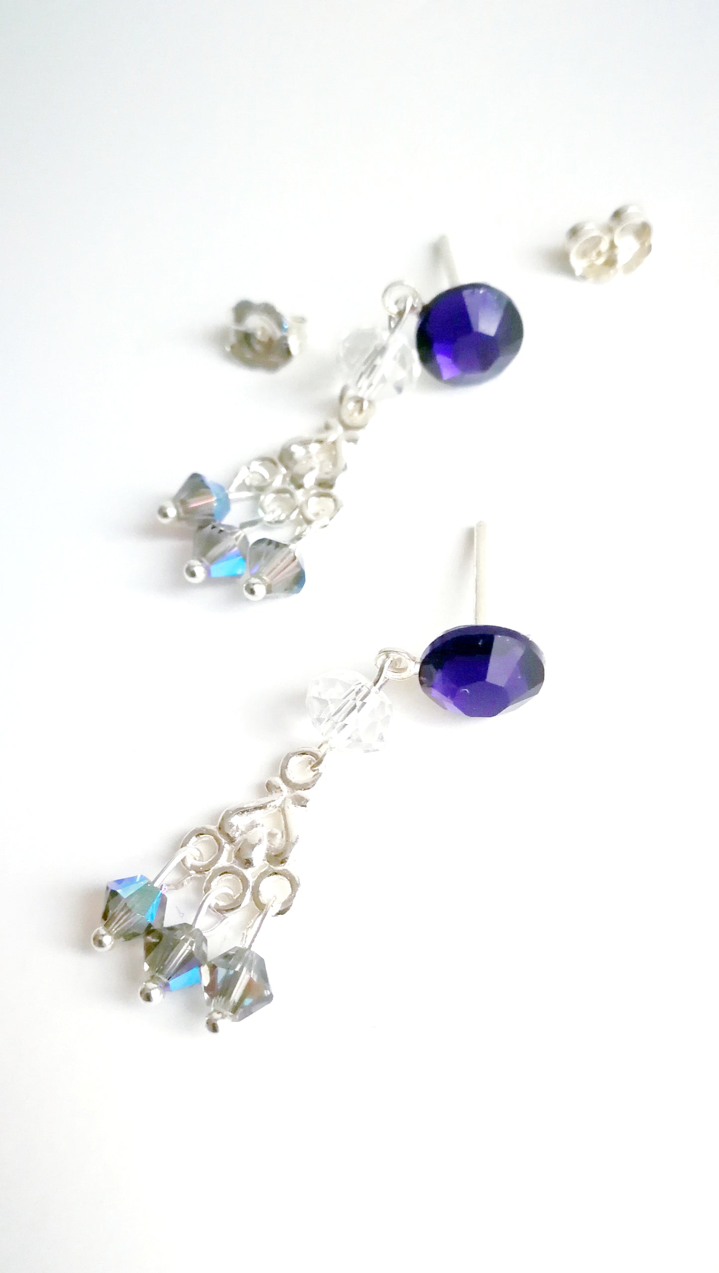 Boucles d'oreilles en argent 925  Chandelle Swarovski bleus