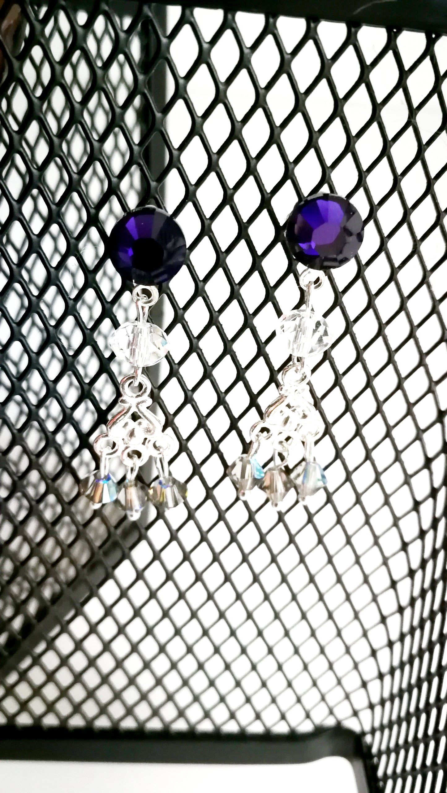 Boucles d'oreilles en argent 925  Chandelle Swarovski bleus