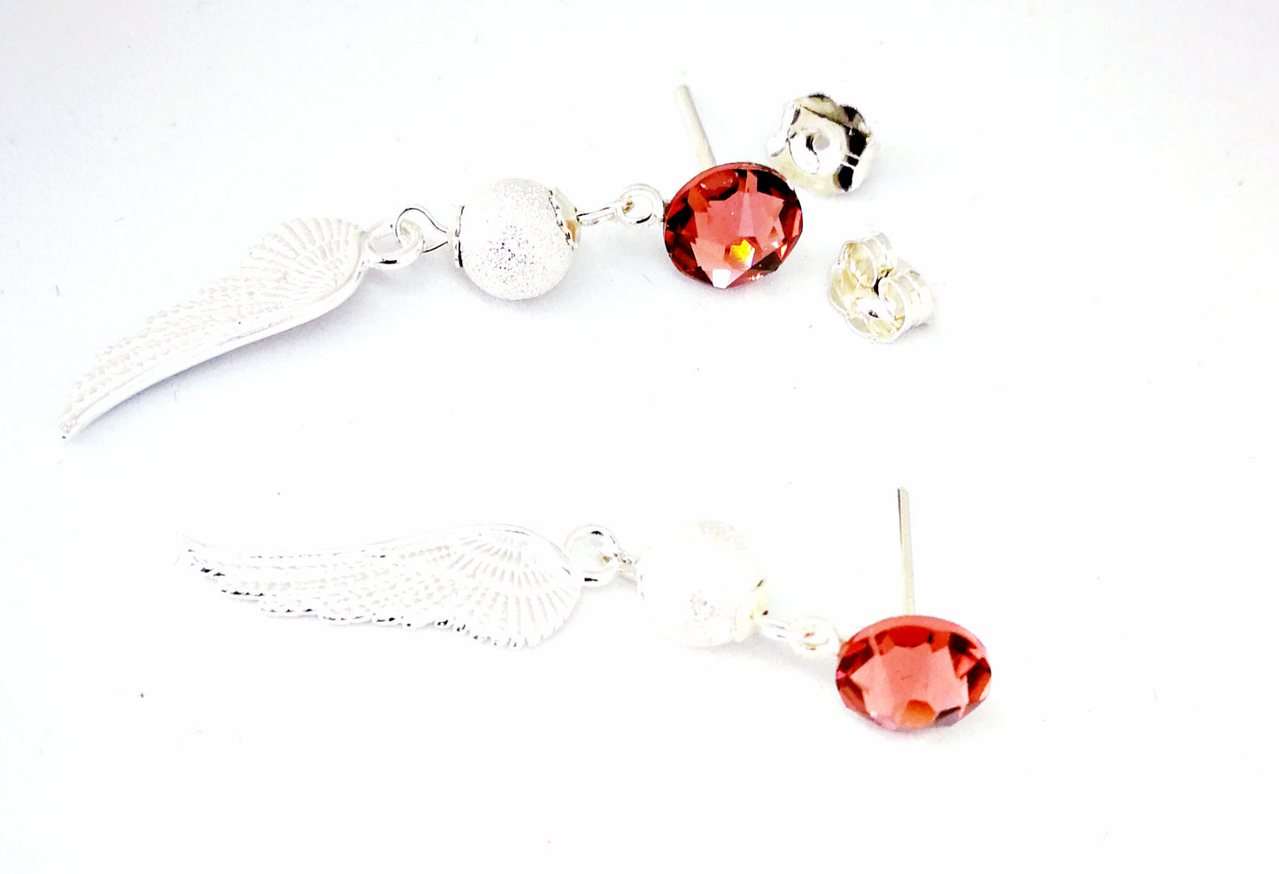 Boucles d'oreilles en argent 925 les ailes d'ange et strass roses Swarovski