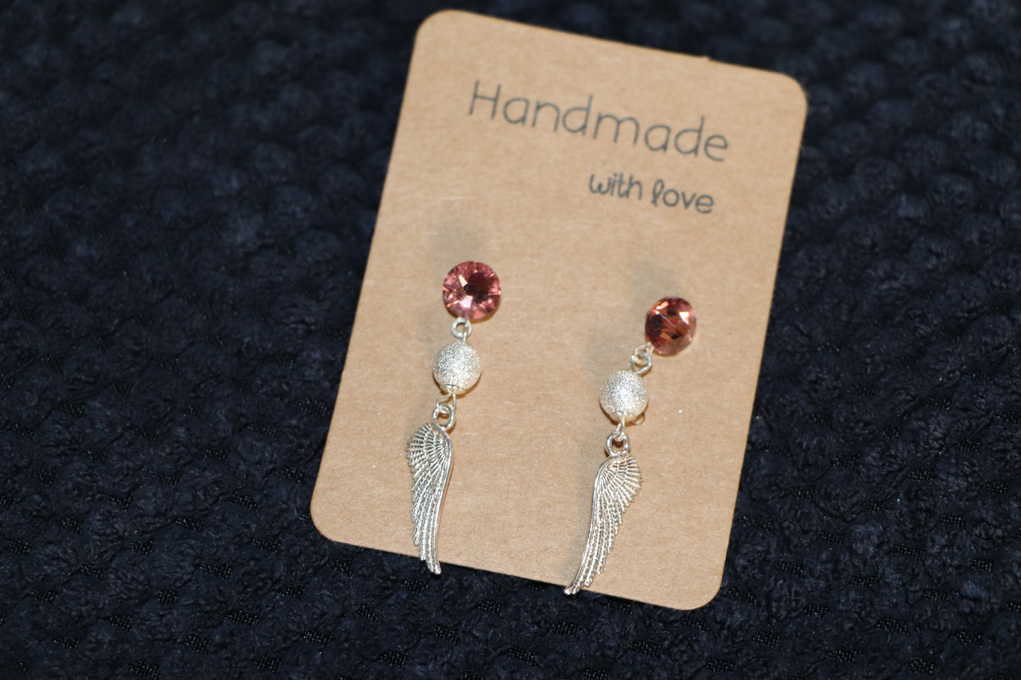 Boucles d'oreilles en argent 925 les ailes d'ange et strass roses Swarovski