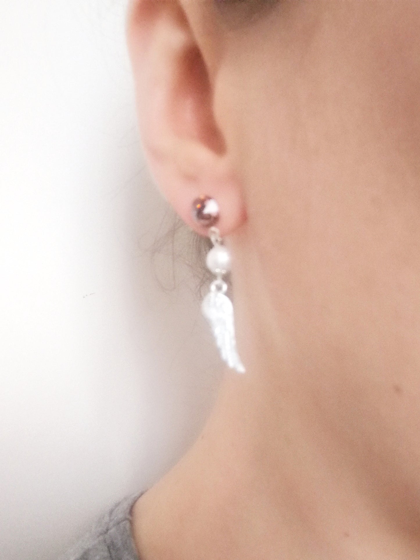 Boucles d'oreilles en argent 925 les ailes d'ange et strass roses Swarovski